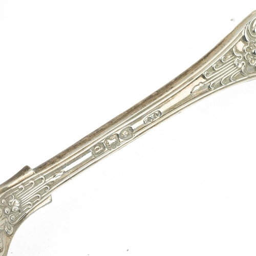 204 - Six silver teaspoons hallmarked London 1899 and two sugar nips including a pair of Norwegian enamell... 