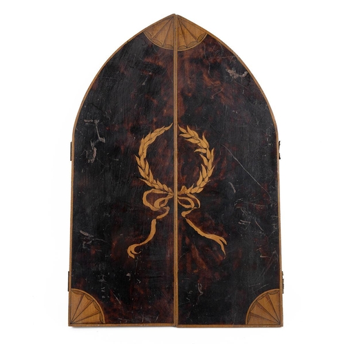 210 - Antique Italian Sorrento ware photograph frame, c1900. Ink and penwork design with laurel crown to f... 