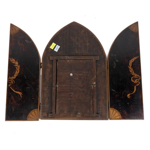 210 - Antique Italian Sorrento ware photograph frame, c1900. Ink and penwork design with laurel crown to f... 