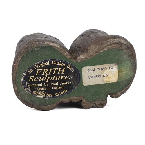 211 - Paul Jenkins for Frith Sculptures - three resin cast cat figurines, together with two carved wood ca... 