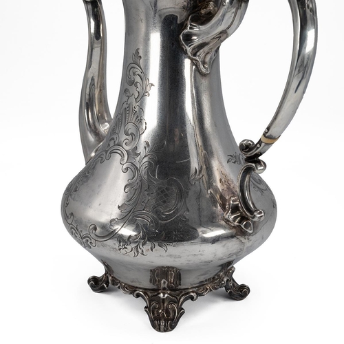 212 - Silver coffee pot with ivory rings, melon finial, acanthus and floral decoration to the body. With p... 