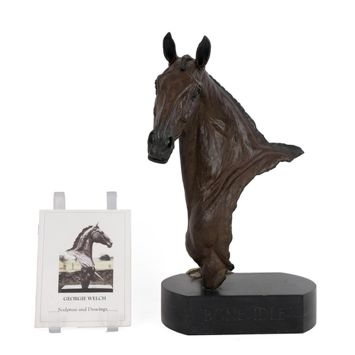 214 - Georgie Welch (b 1969, British) limited edition (of 9) bronze bust of a horse resting on a slate soc... 