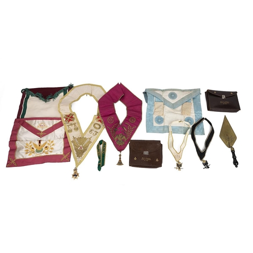 215 - Collection of Masonic regalia. Including Rose Croix 31st and 18th Degree collars, smaller collars, t... 
