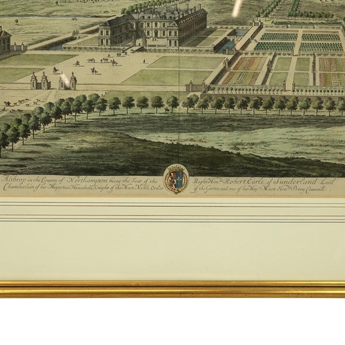 216 - L.Knyff and I.Kip 18th century hand coloured engraving of Althrop, in the county of Northampton, fra... 