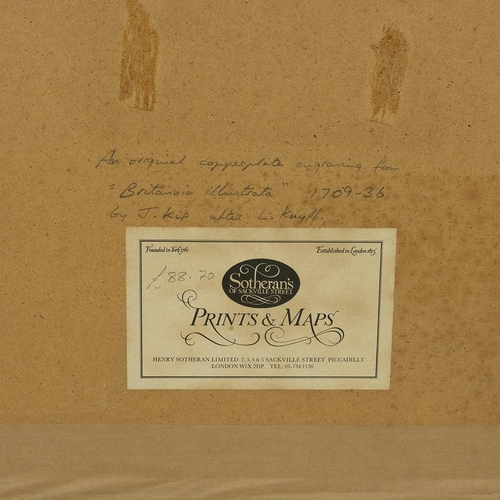 216 - L.Knyff and I.Kip 18th century hand coloured engraving of Althrop, in the county of Northampton, fra... 