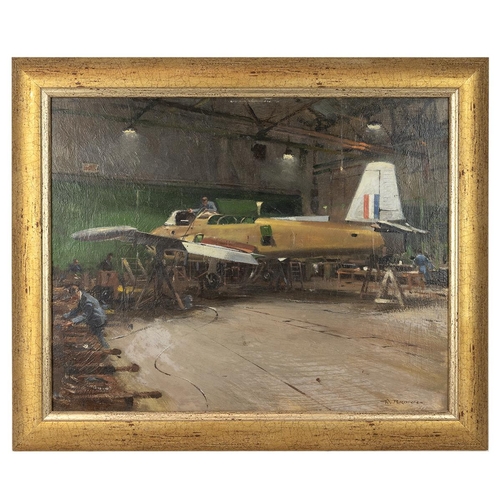 223 - W Brown circa 1950 mechanics tending a military aircraft, a Hunting Percival Jet Provost, with trico... 