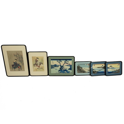 225 - Group of vintage Japanese framed woodblock prints to include: Hiroshige Ando (1797-1858), 3x views o... 