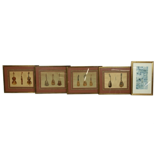 230 - Four framed prints of musical instruments, each frame W 49cm, H 38cm. Also a limited edition print o... 