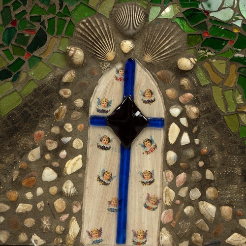 231 - Two Architectural designer mosaic panels constructed from porcelain and glass with futuristic/abstra... 