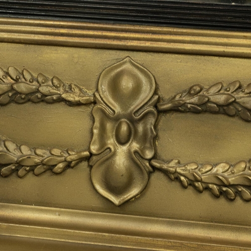 542 - Regency gilt carved wood hanging hall mirror with floral swags to pediment and turned columns either... 