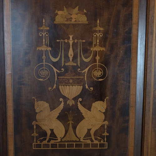 544 - Edwardian inlaid mahogany linen press the upper section with marquetry inlaid decoration to the door... 