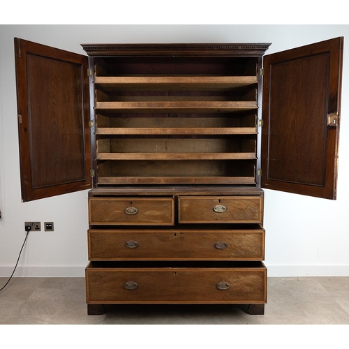 544 - Edwardian inlaid mahogany linen press the upper section with marquetry inlaid decoration to the door... 