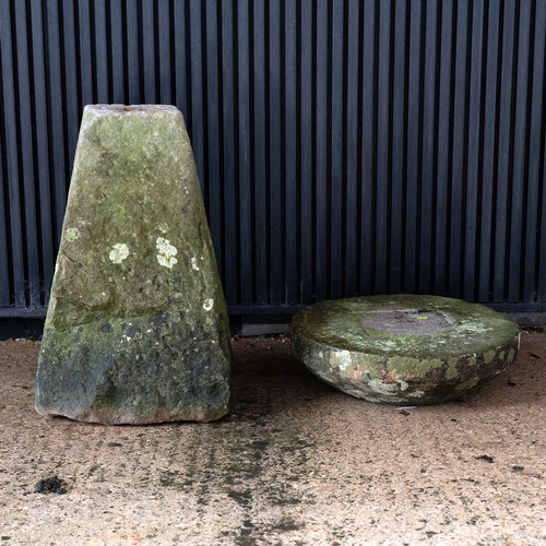 548 - Vintage carved staddle stone with mushroom top height of base 67cm a top 15cm