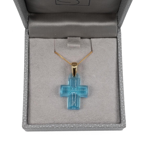 2 - A Lalique blue glass crucifix and silver gold plated necklace, hallmarked in original box.