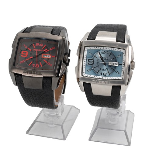 14 - 2x Diesel watches. DZ-4245, 10 bar, quartz, 50mm stainless steel case, black leather strap; DZ-4288,... 