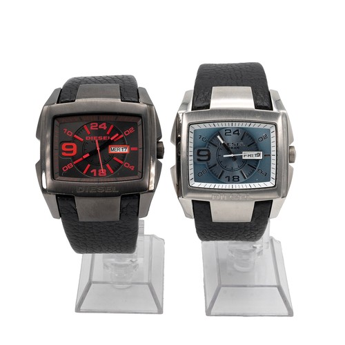 14 - 2x Diesel watches. DZ-4245, 10 bar, quartz, 50mm stainless steel case, black leather strap; DZ-4288,... 