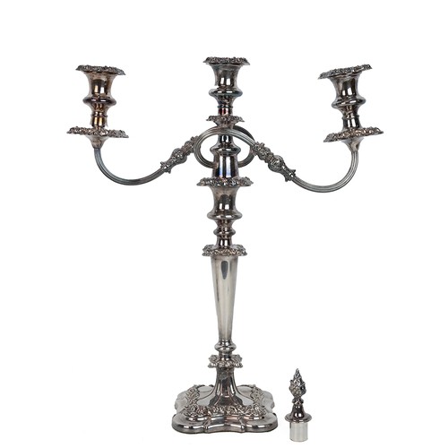 26 - Pair of tall Sheffield plate candelabra, mid 19th Century. Neoclassical form, removable drip trays a... 