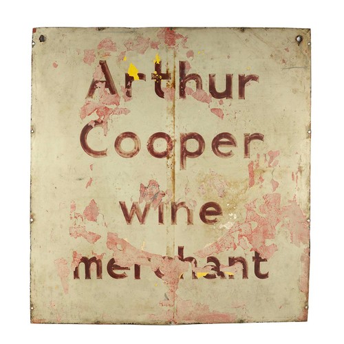 30 - 'Arthur Cooper Wine Merchant,' double sided tin sign, 84cm x 90cm.