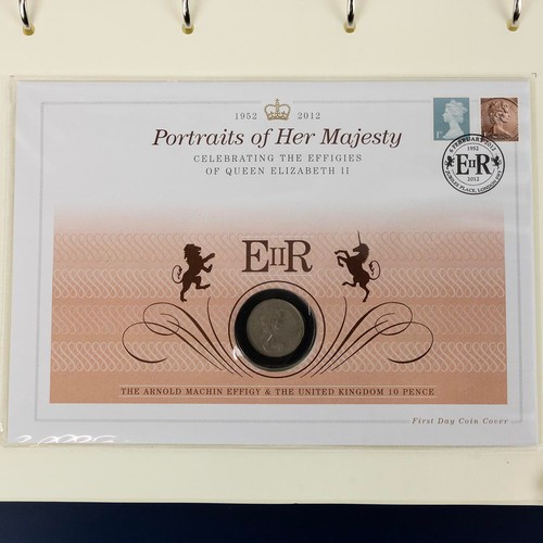 41 - An album of Portraits of Her Majesty First Day Coin and Banknote covers, limited edition 130/500 by ... 