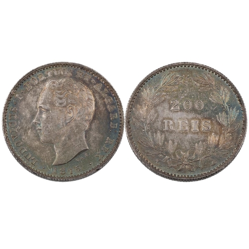 47 - Portugal, 1875 Luis I silver 200 Reis (KM 512). Obverse: bare head bust, left, date (1875) below, 'L... 