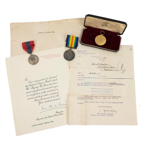 66 - Medals awarded to 140542 Pte .2. Alfred George Church RAF. Two WW1 medals, engraved to rim, along wi... 