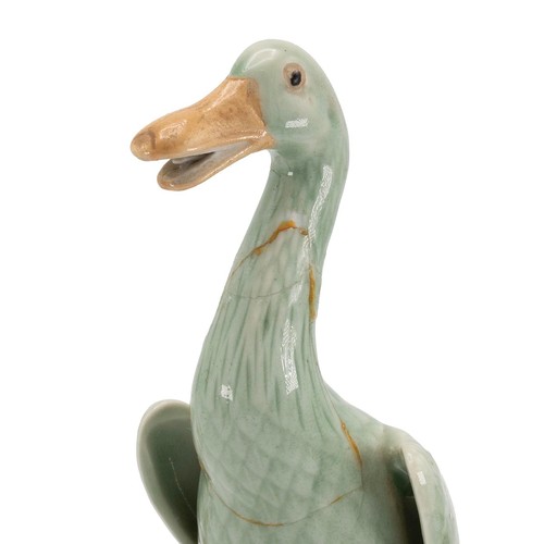 84 - A graduated set of five Chinese ceramic ducks in a celadon glaze with impressed marks to base. Talle... 