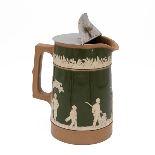 101 - Copeland Late Spode golfing jug with removable pewter hinged lid. The body decorated with golfing fi... 