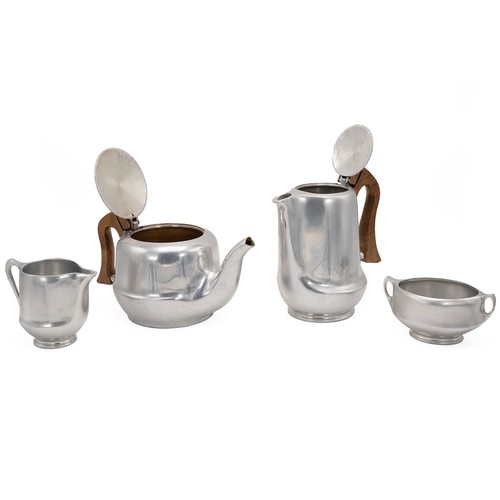 140 - Five piece Picquot ware tea set and tray comprising teapot, coffee/hotwater pot, milk jug and sugar ... 