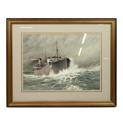 151 - John Millington (1891-1948, British) seascape of a steamer crashing through waves in rough seas unde... 