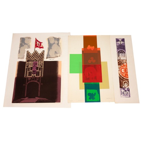 167 - Walter Hoyle (1922-2000), Jesus College Cambridge, two abstract designs, three lino prints, 87cm x 6... 