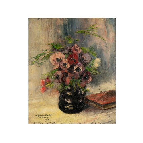 170 - (French School, 20th Century), After Gauguin - Still Life Anemones with Red Book, oil on canvas fram... 