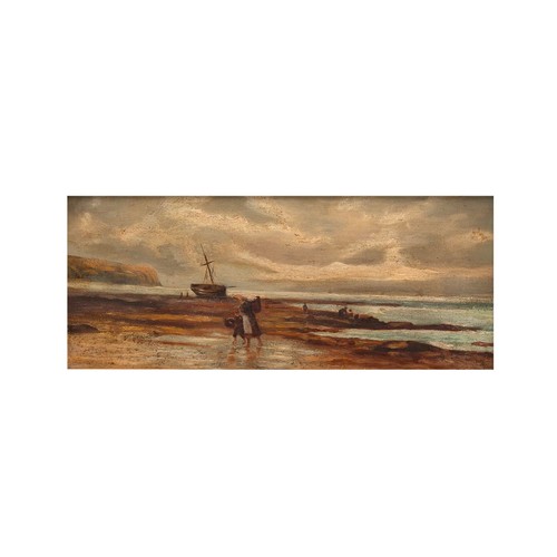 182 - K Sully (British School), Cornish coastal scene with figures on the beach, cockle collecting, oil on... 