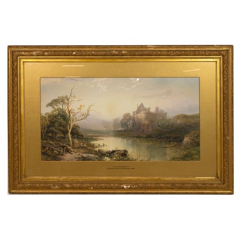 188 - THOMAS MILES RICHARDSON (1813-1890) 'Craigmillar Castle, nr Edinburgh' lake scene cattle and castle,... 