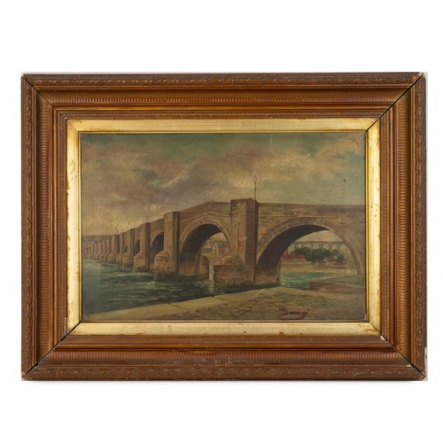 194 - L Sinclair, oil on canvas study of a bridge and viaduct, framed, 43cm x 29cm.