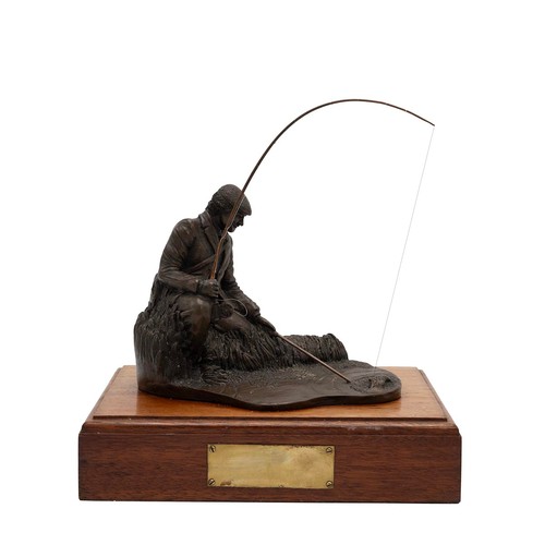 204 - David Hughes bronzed resin fishing statues, standing figure one of a limited edition of 250. Both on... 