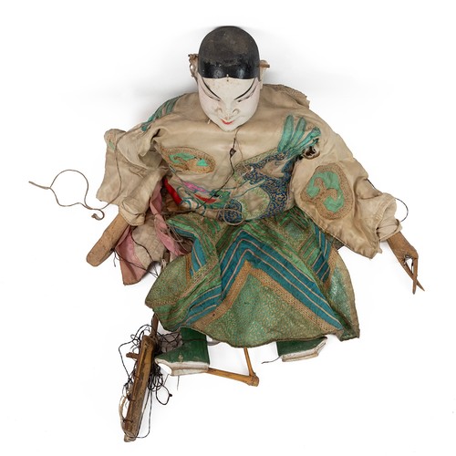 207 - Large vintage Chinese puppet, early 20th Century. Wooden head, hands and feet over a wicker body, we... 