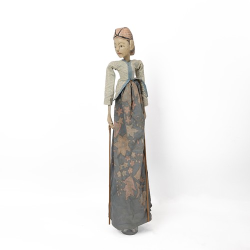 207 - Large vintage Chinese puppet, early 20th Century. Wooden head, hands and feet over a wicker body, we... 