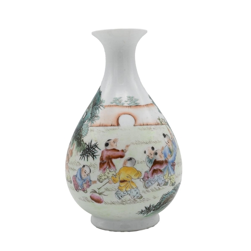 209 - Famille Rose Chinese vase decorated with figures, children at play in a garden, playground scene, H1... 