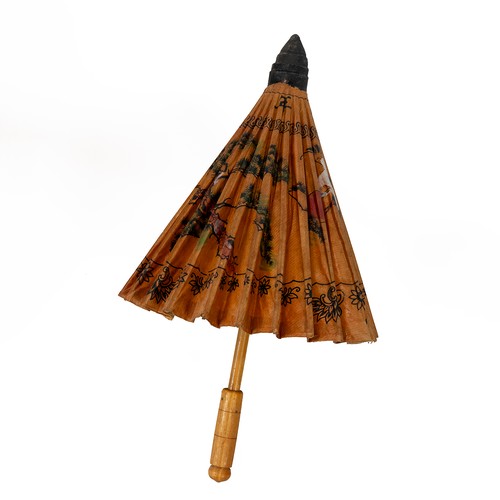 212 - Six Thai umbrellas, wood and paper construction, smaller decorated with printed dragons and birds, l... 