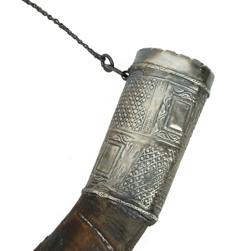 221 - Musical instrument interest. Antique Omani Burgham horn, 19th Century. Possibly Arabian oryx or ibex... 