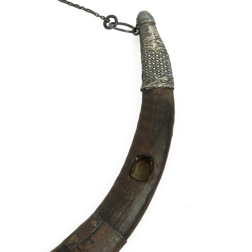 221 - Musical instrument interest. Antique Omani Burgham horn, 19th Century. Possibly Arabian oryx or ibex... 