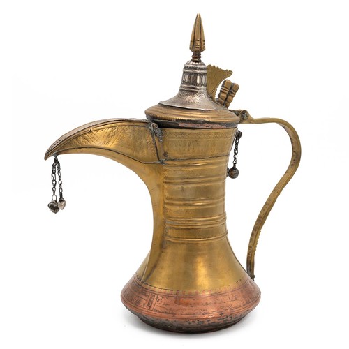 222 - Omani Nizwa Dallah coffee pot, 19th Century. Traditional form but rare in tri-metal (copper, brass a... 