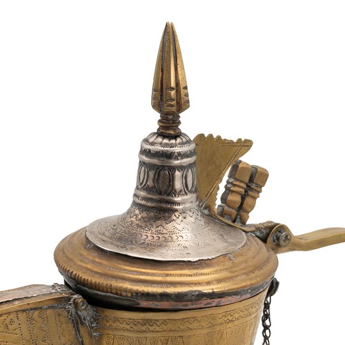 222 - Omani Nizwa Dallah coffee pot, 19th Century. Traditional form but rare in tri-metal (copper, brass a... 