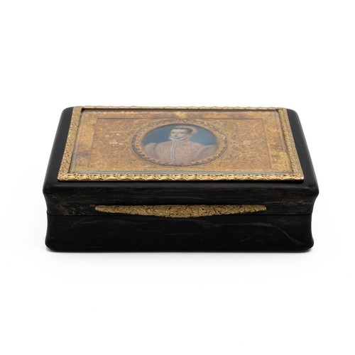 230 - 19th Century tortoiseshell box, the lid with finely detailed gold closed acanthus fretwork within a ... 