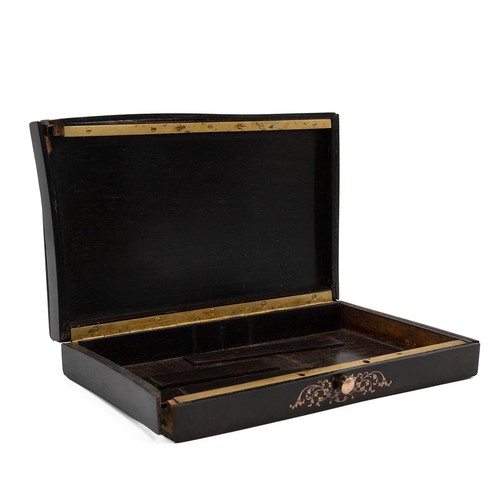 237 - 19th Century hardwood, possibly ebony, correspondence box intricately inlaid with gold scrollwork, c... 