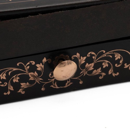 237 - 19th Century hardwood, possibly ebony, correspondence box intricately inlaid with gold scrollwork, c... 