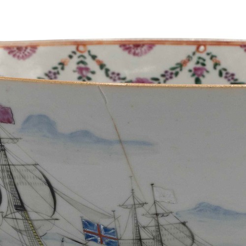 246 - Naval Interest- Late 18th or early 19th Century Qianlong Chinese famille rose punch bowl decorated w... 