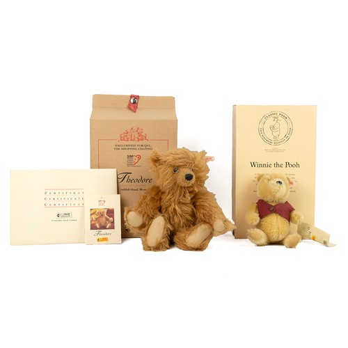 278 - Steiff - Theodore bear, reddish blond, H 28cm, boxed; Also Winnie the Pooh bear, blond, H 18cm, limi... 