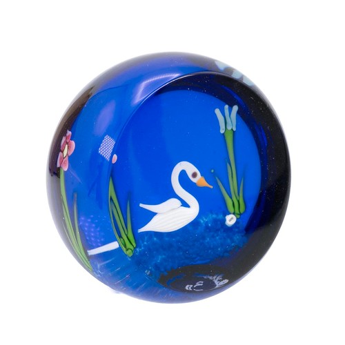 383 - William Manson signed and dated (2003) paperweight 'Swan' with CoA and in branded presentation crate... 