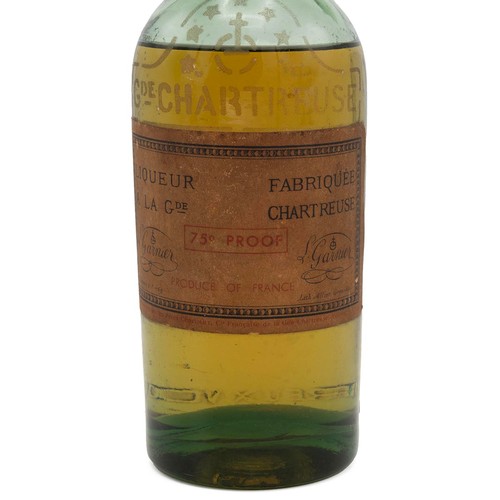 410 - Two half bottles of early 20th century Charteuse liqueur, each in etched bottles. The first in a cle... 